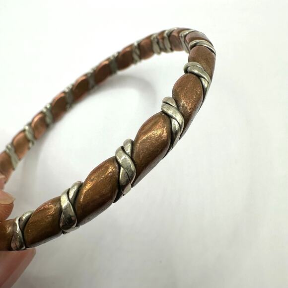 Copper Twist Bangle Bracelet Silver tone Heavy Western Southwestern Rustic Metal - Picture 4 of 10